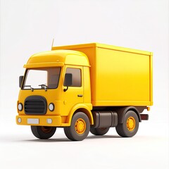 Bright yellow cartoon delivery truck on white background