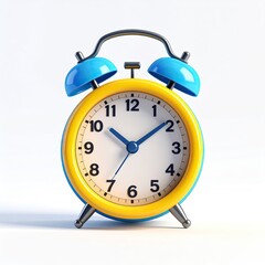 Bright, colorful alarm clock with blue bells and a yellow face