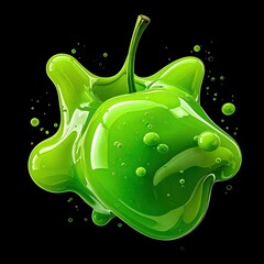 Glossy, neon-green, blob-like substance with stem against a black background