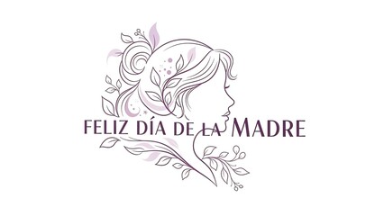 Elegant floral line art Mother's Day greeting card with female profile.