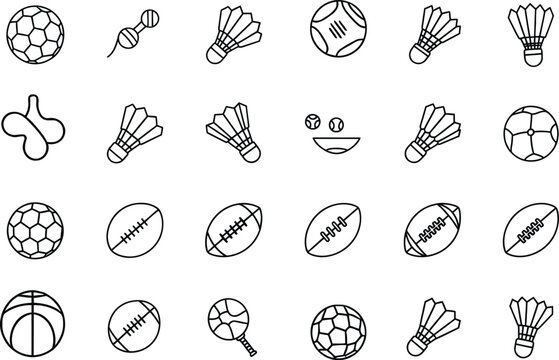 Sports Balls and Shuttlecocks Icons Collection illustration