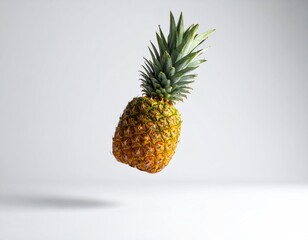 Isolated pineapple, slightly angled, with green top and shadowed background