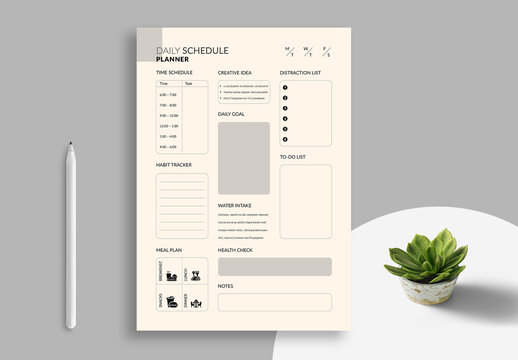 Daily Schedule Planner Template Layout