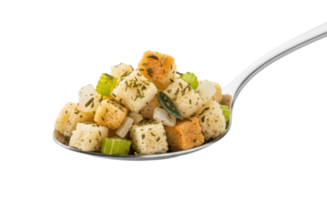 Savory croutons preparation kitchen food isolated on transparent background