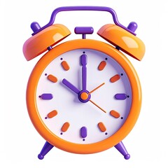 Colorful cartoon alarm clock at 10 o'clock on white background