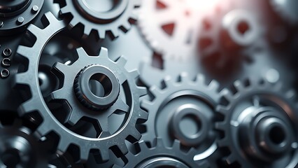 An abstract background of interlocking metallic mechanical gears, symbolizing business optimization.