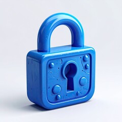A vibrant, glossy blue padlock with textured details, isolated on white