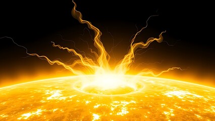 Abstract solar surface erupting in color-shifting plasma tendrils from yellow to white.