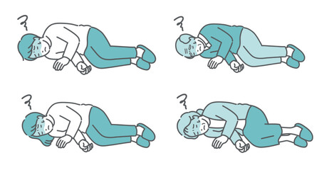 意識を失って倒れている人々のイラストセット（男女・高齢者）