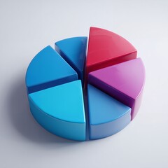 Obraz premium High-angle 3D render of a glossy multicolored pie chart divided into six segments on a neutral background, concept for financial analysis, market segmentation and data visualization