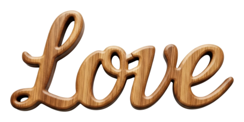 Creative wooden love sign decorative minimalist design isolated on transparent background