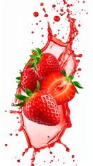 Fresh Strawberry With Red Juice Splash Isolated On White
