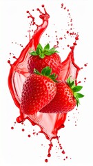 Fresh Strawberry With Red Juice Splash Isolated On White
