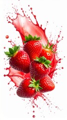 Fresh Strawberry With Red Juice Splash Isolated On White