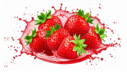 Fresh Strawberry With Red Juice Splash Isolated On White