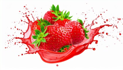 Fresh Strawberry With Red Juice Splash Isolated On White