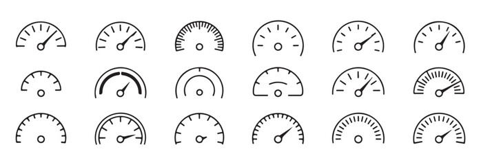 speedometer gauge dial icons dashboard meter and tachometer vector graphics set