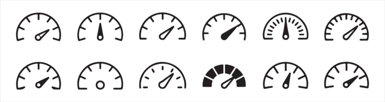 gauge icons speed meter dial indicators dashboard instruments and tachometer vector set