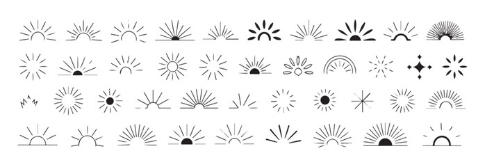 Set of clean geometric sun half circle icons in various line thickness for modern branding needs