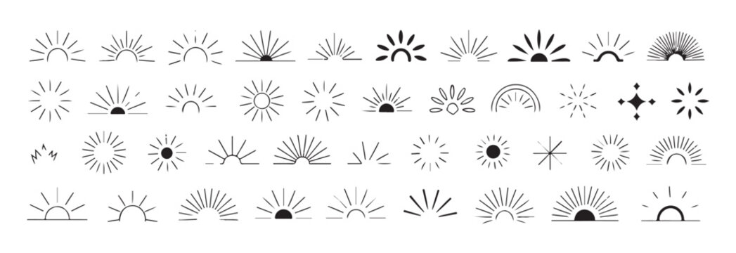 Set of clean geometric sun half circle icons in various line thickness for modern branding needs