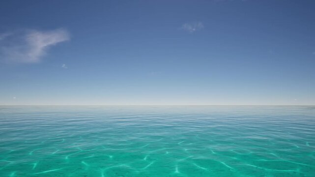 Sparkling ocean waves surface with sunlight reflection, long duration 3D animation for relaxation background.