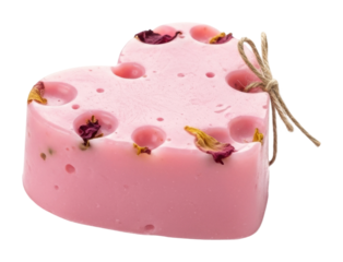 Heart-shaped pink soap with dried flowers product isolated on transparent background