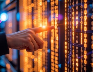 Futuristic Hand Interacting with Data Display Hightech Environment