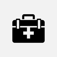 Obraz premium First Aid Kit Box Icon with Medical Cross Symbol for Healthcare