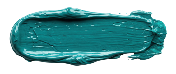 A vibrant teal paint smear with smooth textures and glossy finish, showcasing its rich color and unique application.