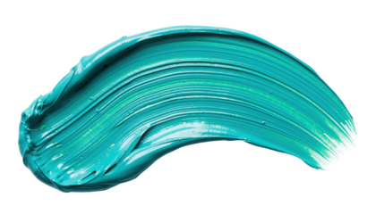 A vibrant teal paint stroke with smooth, flowing texture, showcasing a rich, glossy finish that captures light beautifully.