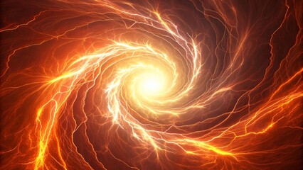Vibrant orange lightning swirling in a bright energy vortex