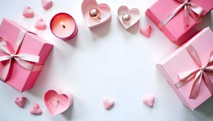Romantic Gift and Candle Arrangement with Heart Decorations, Top View