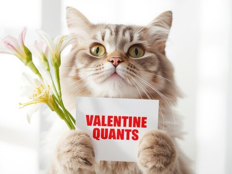 Cat holding valentine quant sign