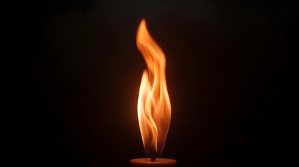 A solitary candle flame dances with vibrant intensity casting a warm flickering glow and dynamic orange hues against a deep black background
