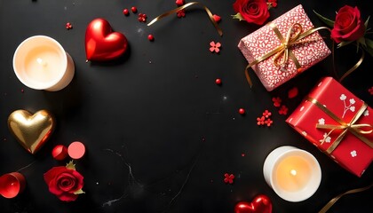 Romantic Valentine&rsquo;s Day Background with Hearts, Candles, and Gift Boxes