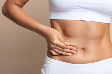 Fit Woman Touching Her Stomach - Body Positivity and Wellness Concept