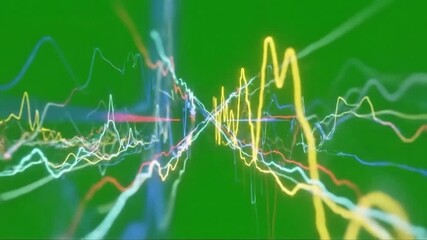 Abstract glowing neon lines graph data visualization on green background. - Powered by Adobe