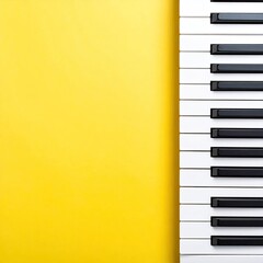 Vertical view of a piano keyboard against a vibrant yellow backdrop