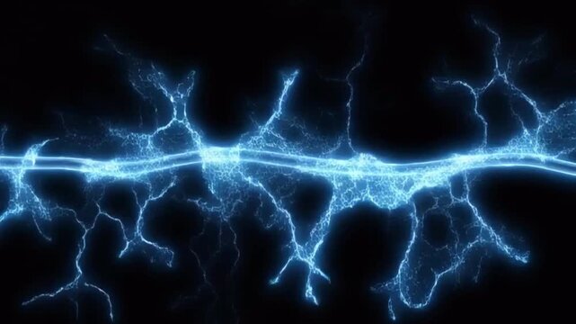 Blue Electric Sparks Crossing a Melting Cable in Horizontal Motion