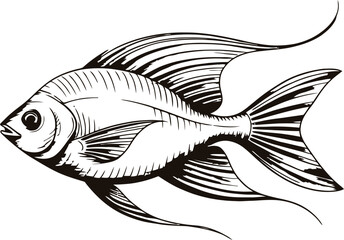 Vibrant Black and White Vector Graphic of a Fish Illustration for Commercial Use Designs