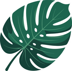 Vibrant Monstera Leaf Vector Graphic Illustration with Deep Green Tones and White Highlights