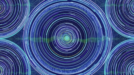 Abstract Blue Circles with Light Streaks and Star Trails.