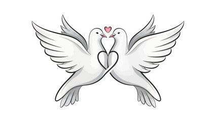 Obraz premium Two white doves forming heart shape with wings and beaks lovingly