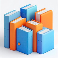 Colorful, stylized stack of books with varying heights on a white background