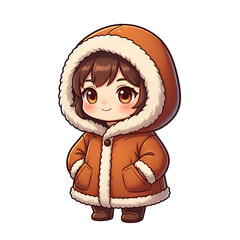 Warm tone chibi winter hood coat cute vector