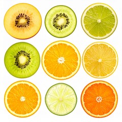 Obraz premium Assortment of Sliced Citrus and Tropical Fruits