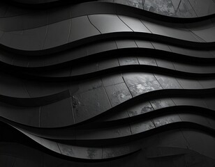 Abstract wave-like dark design with textured surfaces and shadows