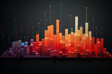 Abstract visualizing data and statistics with a futuristic bar graph and vibrant colors
