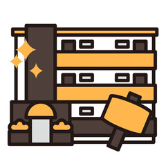 シンプルなマンションのアイコン+ハンマー