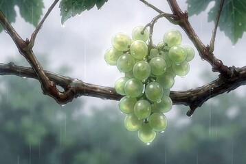 Translucent Green Grapes Rain Vine